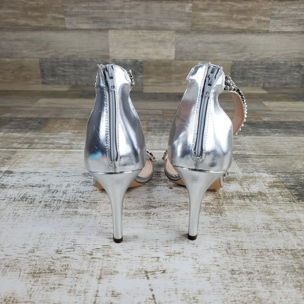 Nina Vauna Womens Sandals Sz 11 M Silver Rhinestone Ankle Strap Zip Kitten Heel